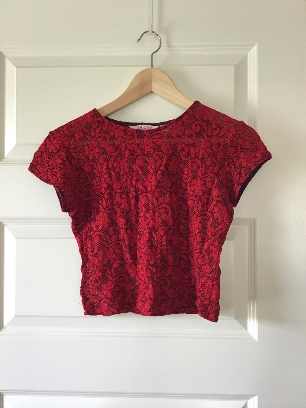 Athene vintage Red Floral Lace Crop Top - Womens